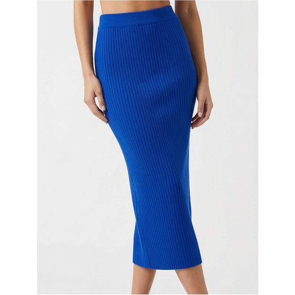 Umgee Blue Knit Mid-Skirt with Side Slits - Small Soft and Stretchy. - Picture 7 of 7